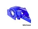 A blue anodized aluminium integrated motor base for RC cars by GPM Racing, featuring a circular motor mount pattern and 7075-T6 aluminium construction.