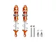 Two orange GPM Racing aluminium RC rear shock absorbers with silver springs and included mounting hardware on a white background.