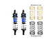 Two GPM Racing adjustable blue and black aluminium RC shock absorbers with two sets of spare springs in gold and black.