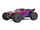 ARRMA Vorteks 223S BLX 1/10 scale 4WD electric stadium truck in purple and grey livery, studio shot on white background.