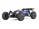ARRMA Typhon Grom 1/14 scale RC buggy in blue and silver, featuring off-road tires, a rear wing, and a detailed body shell on a white background.