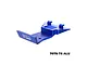 A blue anodized aluminium front skid plate for an RC car, featuring the GPM Racing logo and 7075-T6 ALU text.