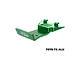 A green GPM Racing aluminium front skid plate and bumper for RC cars, featuring a machined 7075-T6 aluminium construction.