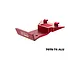A red anodized aluminium front skid plate and bumper for an RC car, featuring the GPM Racing logo and 7075-T6 aluminium text.