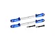 Two blue and silver adjustable RC tie rods with mounting hardware on a white background.