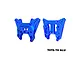 Two blue anodized aluminium RC shock towers from GPM Racing, shown from front and back angles against a white background.