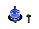 A blue anodized aluminium differential housing with a black steel ring gear and a separate black steel pinion gear for an RC vehicle.