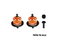 Two orange GPM Racing differential assemblies with black steel gears and two separate pinion gears on a white background.