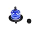 GPM Racing blue aluminium and steel rear differential assembly with a separate black pinion gear on a white background.
