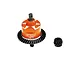 GPM Racing orange aluminium differential housing with a black steel ring gear and a separate black pinion gear on a white background.