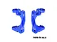 A pair of blue anodized aluminium front hub carriers for RC cars, marked with L and R, featuring the GPM Racing logo.