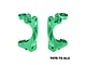 Two green anodized aluminium RC front hub carriers (C-hubs) by GPM Racing, marked with L and R for left and right sides.