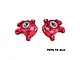 A pair of red anodized aluminium front steering hubs for RC cars by GPM Racing, featuring pre-installed bearings and marked with L and R.