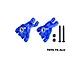 A pair of blue anodized aluminium rear hubs for RC cars, featuring oversized bearings, two black screws, and two black nuts on a white background.