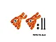 A pair of orange anodized aluminium RC rear hubs by GPM Racing, including two black screws and two black nuts, set against a white background.