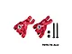 Two red anodized aluminium RC rear hubs with pre-installed bearings, two black screws, and two black lock nuts on a white background.