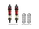 Two GPM Racing red aluminium adjustable RC shock absorbers with gold springs and two additional black replacement springs on a white background.