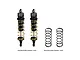 Two GPM Racing black aluminium adjustable rear shocks with gold springs, plus two additional black spare springs on a white background.