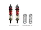 Two GPM Racing red aluminium adjustable RC shock absorbers with gold springs, plus two additional black springs on a white background.