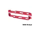 A pair of red anodized aluminium chassis nerf bars for an RC car, shown from a high angle against a white background.