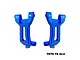 A pair of blue anodized aluminium RC front hub carriers (C-hubs) marked with R and L for right and left sides, featuring GPM Racing branding.