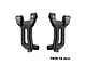 A pair of black GPM Racing aluminium front hub carriers (C-hubs) for RC cars, marked with R and L for right and left sides.