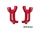 A pair of red anodized aluminium front hub carriers (C-hubs) for RC cars, marked with L and R for left and right sides.