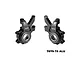 A pair of black GPM Racing aluminium front oversized steering hubs for RC cars, labeled L and R with 7075 engraved on each.