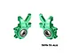 A pair of green anodized aluminium front steering hubs for RC cars by GPM Racing, marked with L and R for left and right sides.