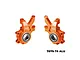 Two orange anodized aluminium RC steering hubs with bearings, marked with L and R, GPM branding, and 7075 material designation.