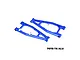 Two blue anodized aluminium front upper suspension arms for an RC car, featuring a lightweight design and GPM branding.