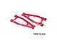 Two red anodized aluminium front upper suspension arms for RC cars by GPM Racing, shown on a white background.