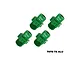 Four green anodized aluminium 17mm +5mm wheel hex adapters by GPM Racing arranged on a white background.
