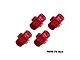 Four red GPM Racing aluminium 17mm +5mm wheel hex adapters for RC cars, shown on a white background.