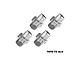 Four silver GPM Racing aluminium 17mm +5mm wheel hex adapters arranged on a white background.