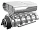A chrome-plated RC model blower and intake set featuring a detailed supercharger housing and air scoop.