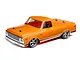 A 1/10 scale Losi 1972 Chevy C10 V100 RC pickup truck in bright orange with chrome wheels on a white background.