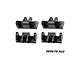 Four black GPM Racing aluminium lower shock mounts arranged in a grid against a white background.