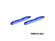 Two blue anodized aluminium roof rails for RC cars by GPM Racing, shown on a white background.