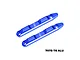 Two blue anodized aluminium roof guard rails for RC cars by GPM Racing, featuring mounting holes and engraved branding.