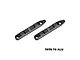 Two black GPM Racing aluminium roof rails for 1/16 scale RC cars, featuring mounting holes and engraved branding on a white background.