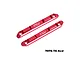 Two red anodized aluminium roof guard rails for RC cars by GPM Racing, featuring a sleek, machined design with mounting holes.