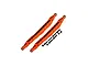 Two orange anodized aluminium rear lower trailing arms for an RC car with included black screws and nuts.