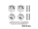Four silver GPM Racing aluminium 12mm wheel hex adapters with two included pins, displayed on a white background.