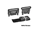 GPM Racing black aluminium battery retainers with a matching black velcro strap on a white background.
