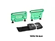 Two green anodized aluminium battery retainers with GPM Racing branding and a black velcro strap on a white background.