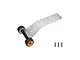 GPM Racing stainless steel wheelie bar with orange accents and three mounting screws on a white background.