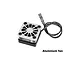 GPM Racing silver aluminium 30x30mm RC cooling fan with black base and attached wire connector.