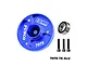 A blue anodized aluminium GPM Racing spur gear mount for 1/6 scale RC cars, including a ball bearing and three black mounting screws.