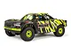 ARRMA MOJAVE 6S V2 BLX desert racer RC short course truck in green and black livery, viewed from a front three-quarter angle on a white background.